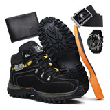 Kit Bota Adventure Relógio Carteira Cinto Casual Passeio