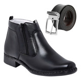 Kit Bota Botina Social Masculina Couro Legítimo Cinto
