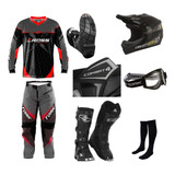 Kit Bota Camisa Calça Motocross Trilha Pro Tork Insane Black