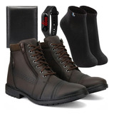 Kit Bota Coturno Casual Masculina Carteira E Relógio