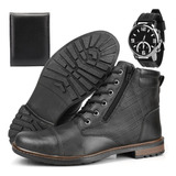 Kit Bota Coturno Casual Masculino Relógio Carteira
