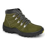 Kit Bota Coturno Verde Casual Masculina Carteira E Relógio