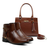 Kit Bota Feminina Couro Ecológico Confortável Bolsa Pequena