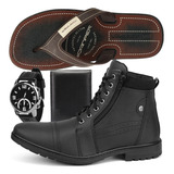 Kit Bota Masculina Coturno Casual C ziper Sapato Acessorios