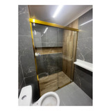 Kit Box Reto Frontal Bf1 1 50 P  Banheiro S  Vidro Dourado
