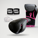 Kit Boxe Luva World Combat Black Pink Bucal Bandagem