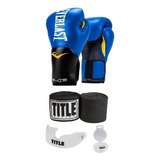 Kit Boxe Muay Thai Everlast Azul + Bandagem 3m + Bucal Title