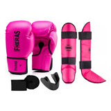 Kit Boxe Muay Thai Mma Luva Caneleira Bandagem Bucal Fheras