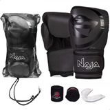 Kit Boxe Muay Thai Naja Black Line Luva Bandagem Bucal