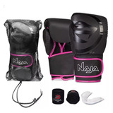 Kit Boxe Muay Thai Naja Black Line Luva Bandagem Bucal