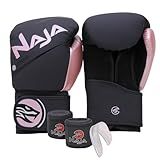Kit Boxe Muay Thai Naja Extreme Par De Luva Bandagem 3M Protetor Bucal Preto Rosa 16 OZ 