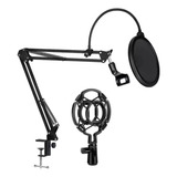 Kit Braço Suporte Pedestal De Mesa Articulado Microfones