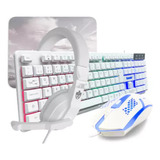 Kit Branco Teclado Mouse Mouse Pad Headset Gamer Evolut