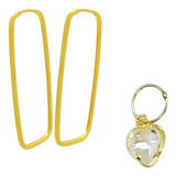 Kit Brinco Argola Ouro 18k Retangular 2 Pingentes Coração