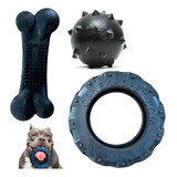 Kit Brinquedo Cães Grande Porte Pneu Bola 95mm Osso Big