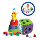Kit Brinquedo Educativo Didático Encaixe Infantil Bebê Cor Colorido Cubo Girafa