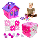 Kit Brinquedo Educativo Menina Casinha Cubo Encaixe Didático