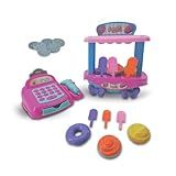 Kit Brinquedo Infantil Sorveteria E Caixa Registradora- Brinquedo Com Acessórios- Rosa E Azul