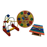 Kit Brinquedo Pedagógico Xilofone, Aramado Linha, Relógio Ed