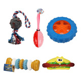 Kit Brinquedos Cachorro Grande 5 Mordedores Bola Disco Corda