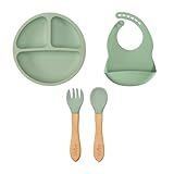 Kit Buba Introdução Alimentar 3 Peças Silicone E Bambu Verde