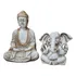 Kit Buda 23cm + Ganesha Orelhudo 12cm Brancos Em Resina