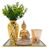 Kit Buda Hindu Tibetano Porta Vela Vaso E Bandeja Decoração