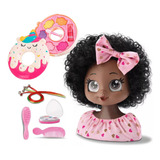 Kit Busto Boneca Negra 23cm C Paleta De Maquiagem Donut
