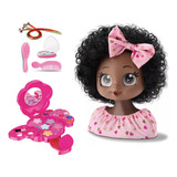 Kit Busto Boneca Negra 23cm C Paleta De Maquiagem Flower