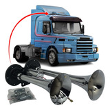 Kit Buzina Ar 2 Cornetas Cromada 24v Caminhão válvula P 12v