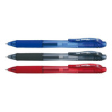 Kit C/ 3 Canetas Pentel 0.5mm Energel-x Retrátil Pt/az/vm Tinta Multicor Exterior Multicor