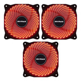 Kit C/ 3 Cooler Fan P/ Gabinete 120mm 12cm - 33 Led Vermelho