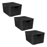 Kit C 03 Cestos Organizadores Rattan De 40 Lts Preto