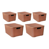 Kit C 05 Caixas Cestos Organizadores Rattan C Tampa 7l 20l