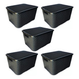 Kit C 05 Cestos Organizadores Rattan De 7 Litros Preto