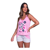 Kit C 10 Pijamas Feminino Adulto Short Curto Blusinha Alça