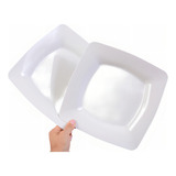 Kit C 100 Prato Plastico Forte Quadrado P refeições Lanches Cor Branco