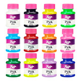Kit C 12 Cores Tinta Pva Fosca Artesanato 37ml Arte Escolar Cor Colorido