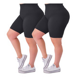 Kit C 2 Bermudas Feminina Plus Size Legging Cós Alto Suplex