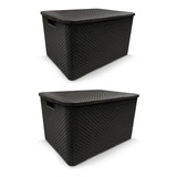 Kit C 2 Caixa Organizadora Rattan Preto 20l E 40 Litros