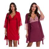 Kit C 2 Camisolas C 2 Robes Gestante Amamentação Pós Parto