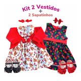 Kit C 2 Vestidos De Bebe Com Bolero E Tiara 100 Algodão