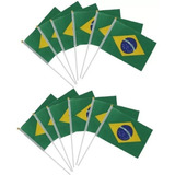 Kit C 24 Bandeirinhas De Mão Com Haste Brasil Copa Do Mundo