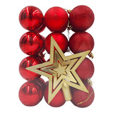 Kit C 24 Bolas De Natal Lisas foscas glitter De 6cm Vermelha