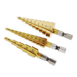 Kit C 3 Brocas Escalonadas Cônicas De Titânio Hss