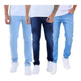 Kit C 3 Calça Jeans Sarja Masculina Skinny Lycra Colorida