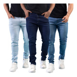 Kit C  3 Calça Jeans Sarja Masculina Slim Brim Skinny Lycra