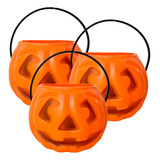 Kit C 3 Mini Baldes Abóbora Halloween Doces E Lembrancinha
