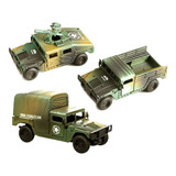 Kit C 3 Miniaturas Carros Militar Colecionador 1 32 Fricção Cor Verde musgo