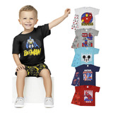 Kit C 3 Pijamas Infantil Menino Verão Algodão Sortidos